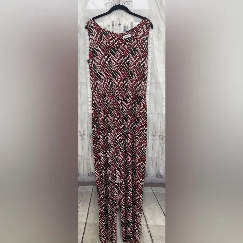 Womens Size 8 Calvin Klein Romper Sleeveless Red Brown White Pants